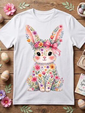 Graphic Floral Bunny Easter Shirt Gift, Spring Rabbit Tee